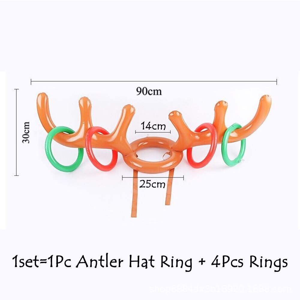 Set Inflatable Christmas Reindeer Antler Hat Ring Deer Balloon Party Game Holiday Toss Circle Gaming Inflated Kid Toy 