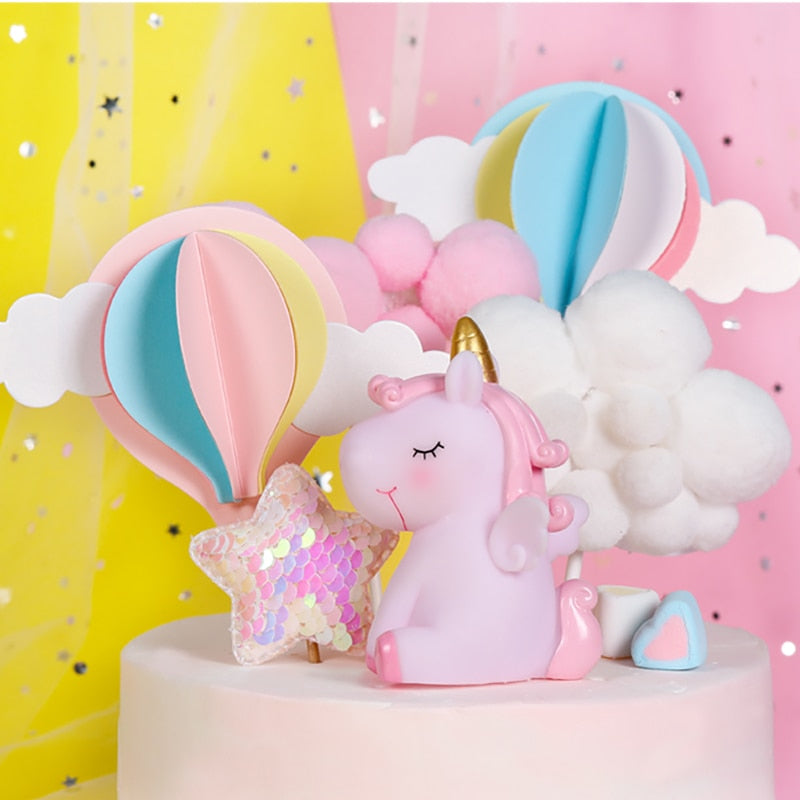 Cute Cloud Cake Topper Unicorn st Dec Arch Hot Balloons Cupcake Decor Happy Birthday Party Kid Boy Girl Baby Shower 