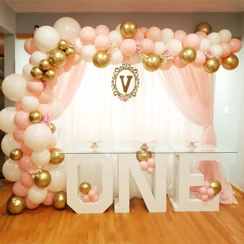 Balloons Arch Kit Pink White And Metal Balloon Garland Wedding Birthday Party Baby Baptism Shower Valentine's Day Decoration PartyDecorHQ