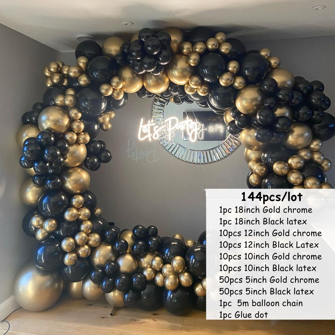 pcs/lot Black Gold Chrome Balloon Garland Arch Kit Wedding Decor Balon Baby Shower Birthday Party Decoration Backgound Globos Inflatable Decorations