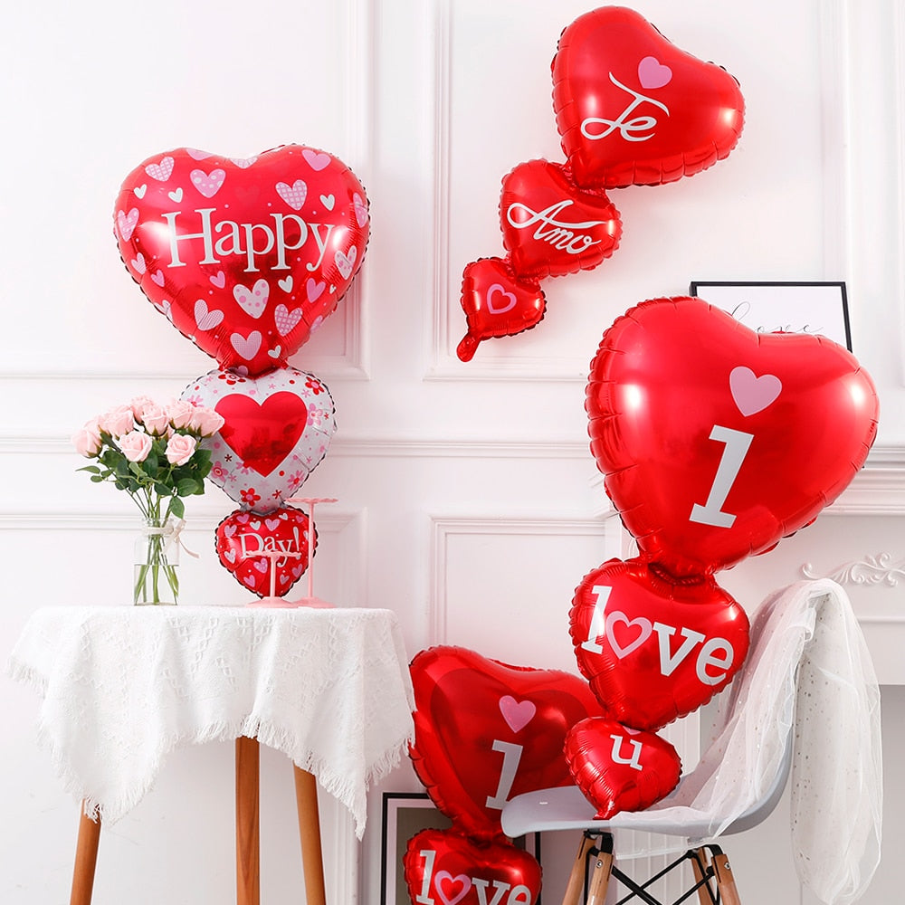 Pcs Red Heart Balloons Foil Heart-to-heart Anniversary Wedding Decorations Valentines Day Gifts Bridal Party Backdrop 