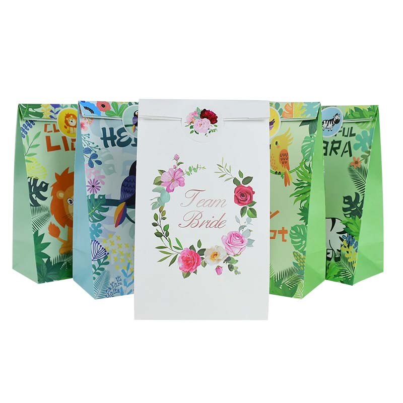 12pcs Stand Up Paper Bag Animals Flowers Candy Bag with Sticker Wedding Birthday Party Treat Gift Package Decoration Baby Shower PartyDecorHQ