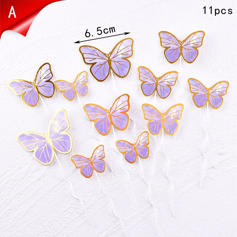 New Happy Birthday Cake Topper Butterfly Handmade Painted Decoration Tools Wedding Party Baby Shower 