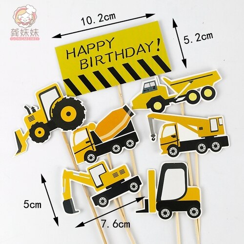 Construction Site Crane Tractor Birthday Cake Decor Topper Party Boy Baby Shower 