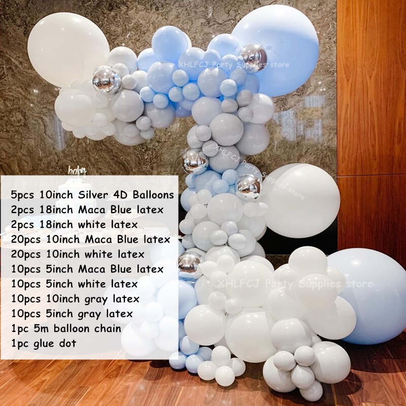 Blue White Gray Latex Balloons Garland Arch Kit pcs Silver Balloon Wedding Decor Birthday Baby Shower Party Globos Inflatable Decorations