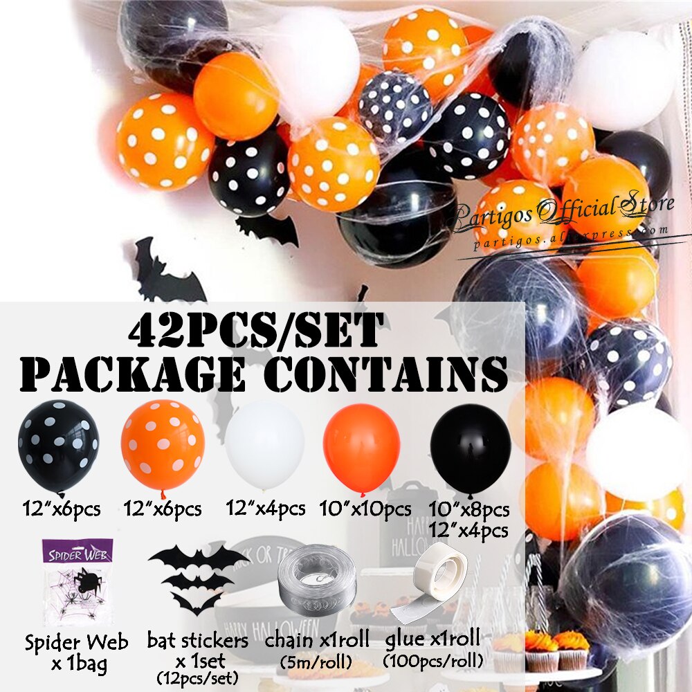 Pcs Black Orange Polka Dot Balloons Garland Kit Balloon Arch Halloween Home Party Decorations Bat Stickers Decors Inflatable