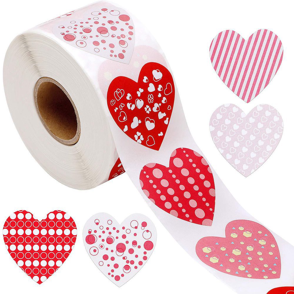 CM Pcs Heart Shaped Valentines Day Stickers Grid Pattern Packing Wedding Party Decorations Handmade Cookies Bags 