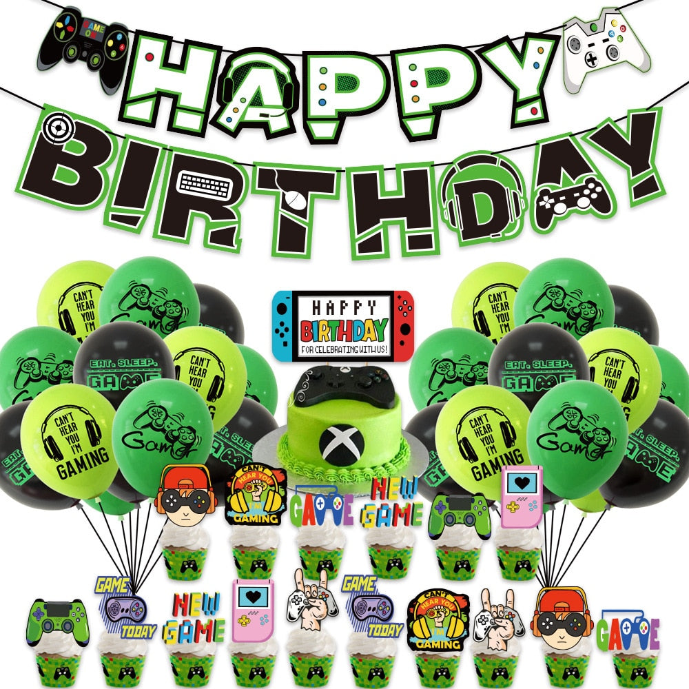 GAME Game Theme Latex Balloon Set Console Cake Topper Controller Boy Birthday Party Decoration 