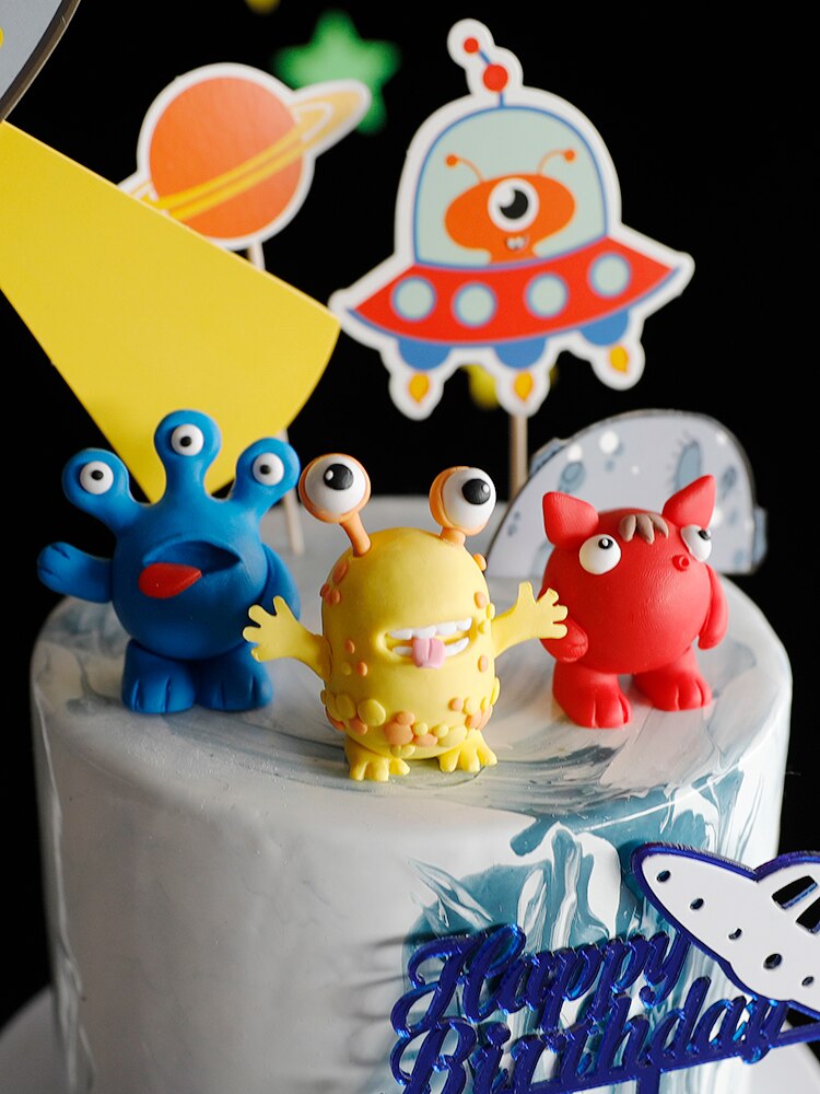 Space Birthday Decor Cake Topper Astronaut Decoration Alien Cakes Toppers Boy Party Gifts 