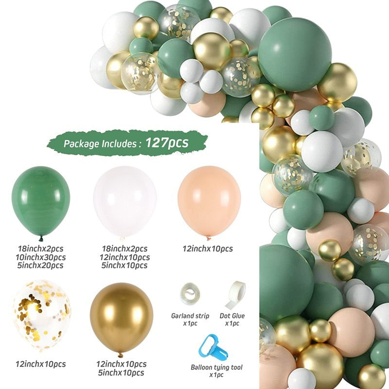 Macaron Balloons Green Gold Metal Balloon Garland Arch Wedding Birthday Decoration Party Kids Baby Shower Inflatable Decorations