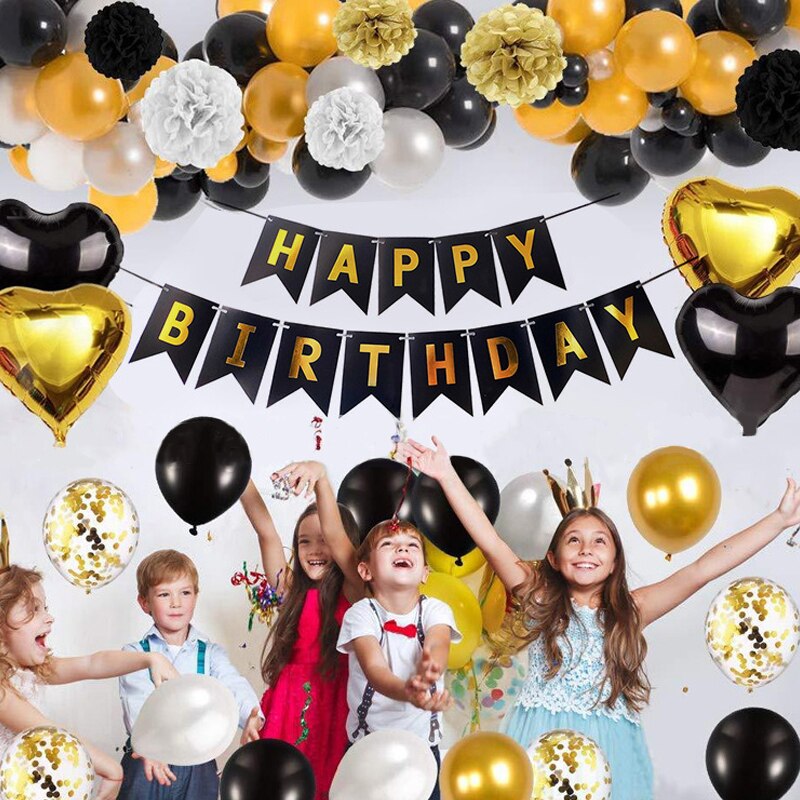 Black Gold Birthday Party Decoration Balloon Garland Arched Kit Crown Foil Balloon for Men Birthday Party Supplies PartyDecorHQ