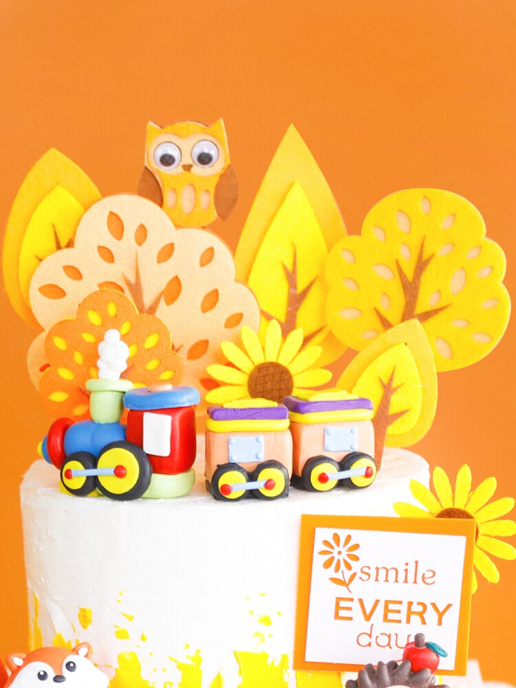 Animals Train Cake Toppers Hedgehog Boy Girl Birthday Party Decoration Fox Owl Car Kid Theme Baking Supplies Dessert Gifts 