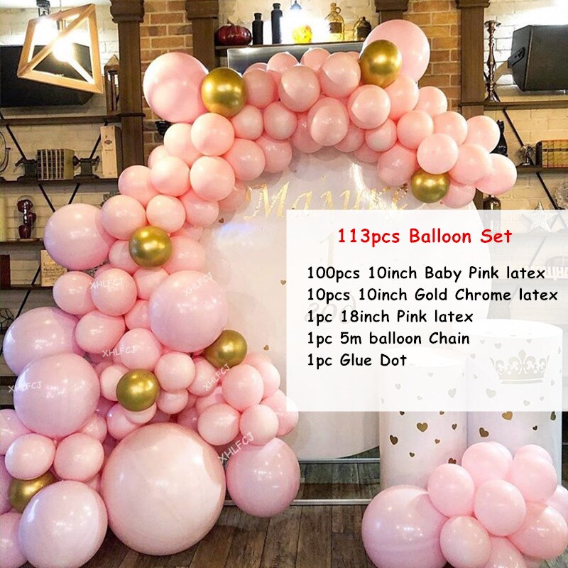 pcs Baby Pink Gold Chrome Balloon Arch Kit Wedding Birthday Girls st Party Decoration Valentine's Sweet Globos 