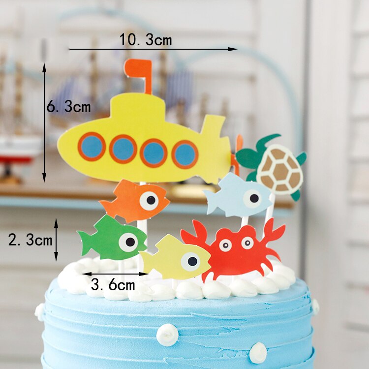 Ocean Theme Birthday Cake Topper Swim Boy Summer day Diving Decoration dirthday Party Dessert Baking Supplies Flags 