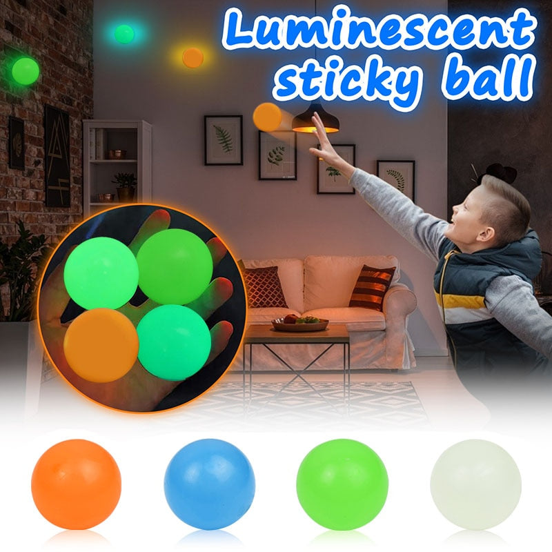 cm Luminous Balls High Bounce Glowing Stress Ball Sticky Wall Home Party Decoration Kids Gift Anxiety Toy Glow Dark 