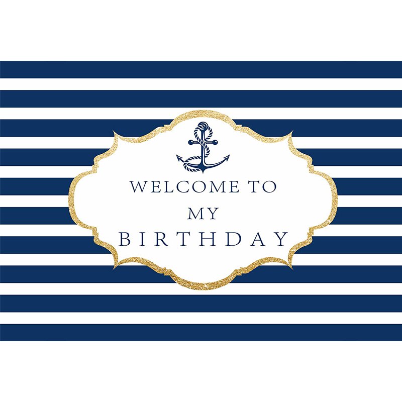 Birthday Background Boy Navy Blue White Stripes Anchor Party Baby Shower Backdrop Photocall Photobooth Banner 