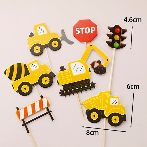 Engineering Vehicle Cake Decor Digging Machine Toppers Crane Decors Happy Birthday Party Kids Boys Toys 