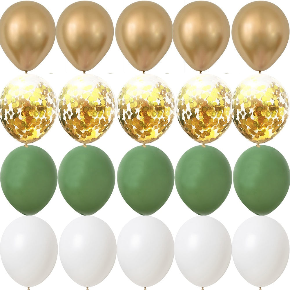 PCS inch Balloon Kit Retro Green White Gold Balls Birthday Wedding Anniversary Jungle Summer Party Decor Home Supplies 