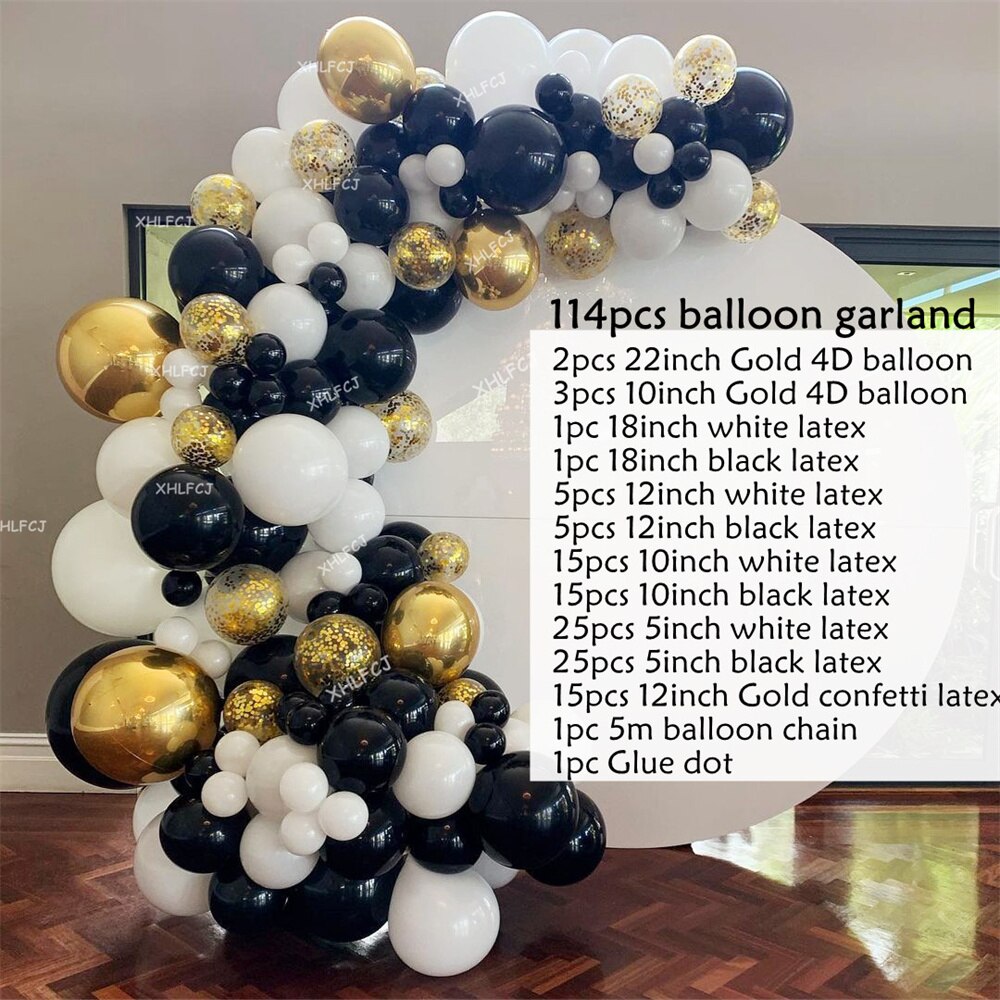 Black Gold White Balloon Garland Arch Balls Confetti Chrome Latex Birthday Party Decorations Adult Backdrop Supplies Ballon Inflatable