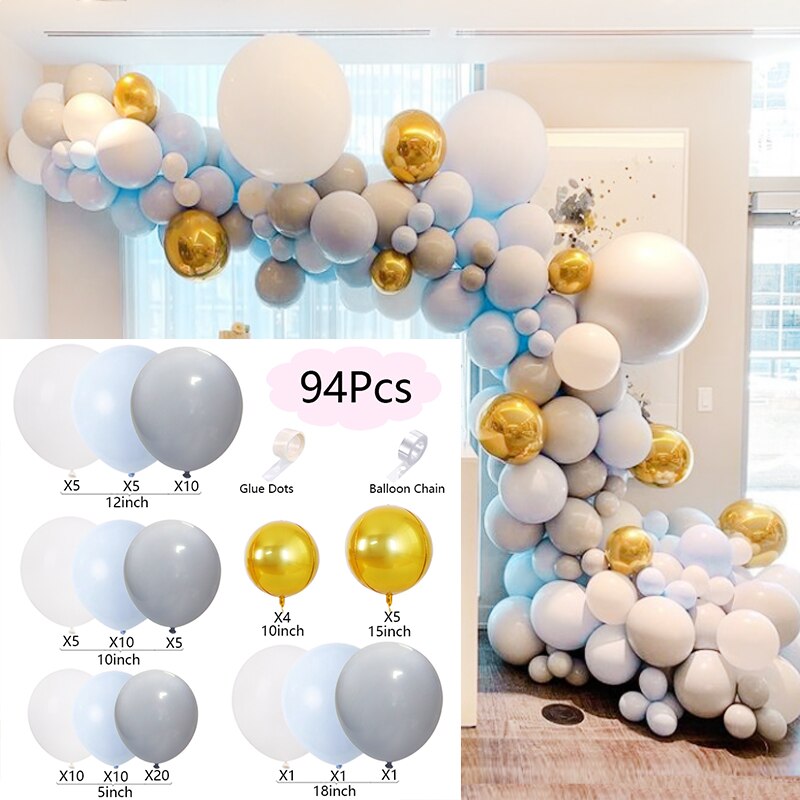 Balloons Arch Set White Blue Gray Gold Balloon Garland Baby Baptism Shower Wedding Birthday Party Decoration Inflatable Decorations