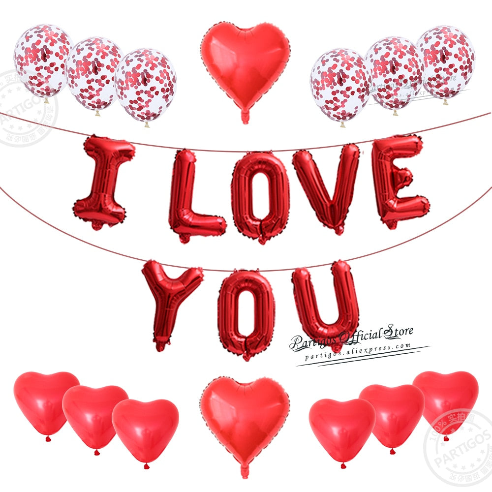 Pcs Love Letter Foil Balloons Red Heart Globos Confetti Chrome Metal Ballons Kit Set Valentines Day Gifts Wedding Decors 