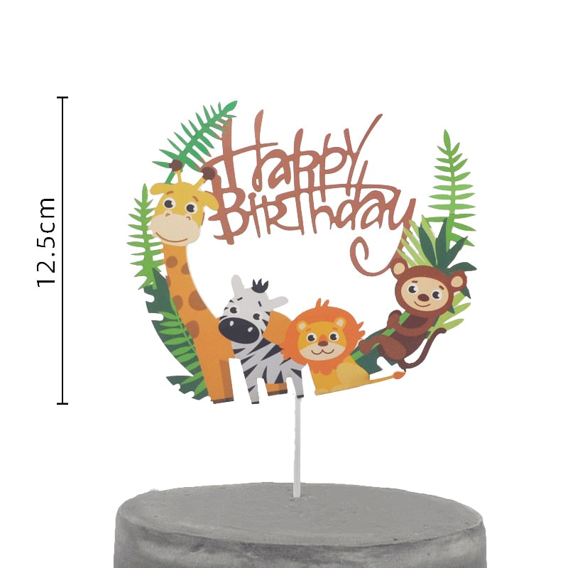 Safari Jungle Cake Decoration Birthday Party Lovely Animals Forest Cake Topper Party Kids Baby Shower Cake Baking Gift Flag PartyDecorHQ