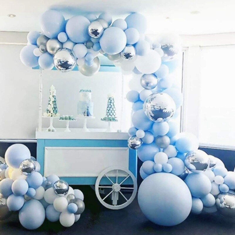 Blue Birthday party Decoration Silver Balloon Garland Arch Kit Baby Shower Anniversary Wedding Engagement Party Supplies Inflatable Decorations