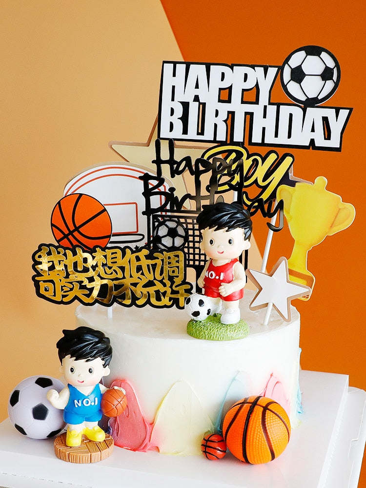 Football Basketball Theme Cupcake Topper Boy Happy Birthday Party Soccer Cake Baking Decoration Supplies 