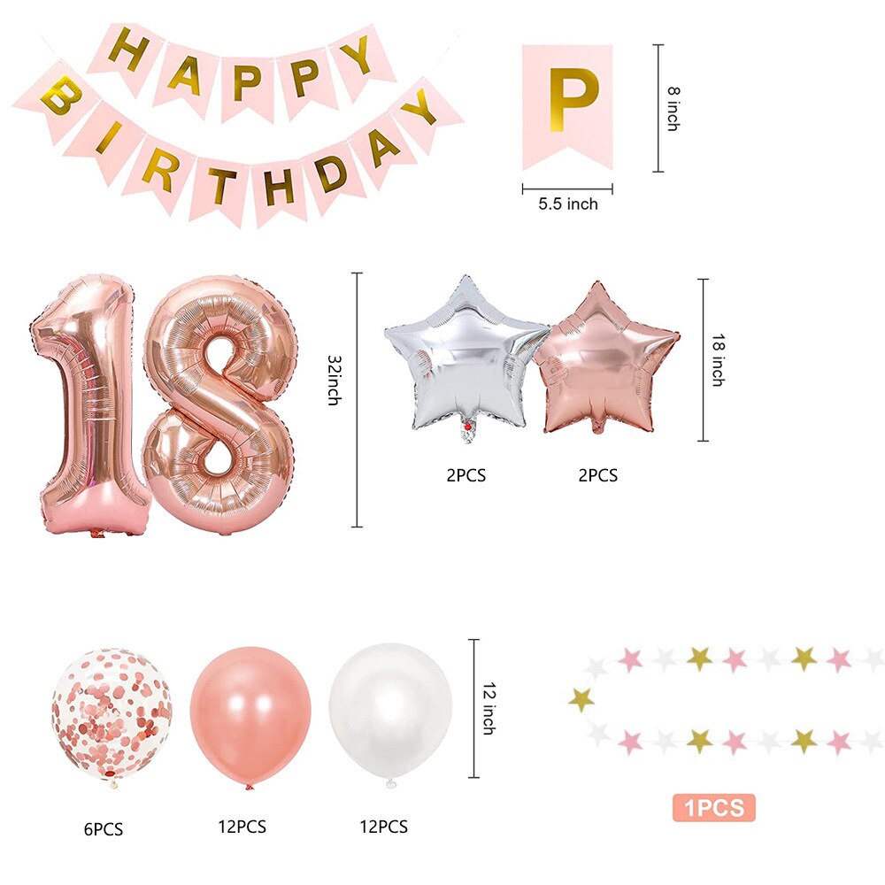 th Happy Birthday Party Decorations Set Girls Years Old Supplies Rose Gold Latex Balloons Paper Banner 