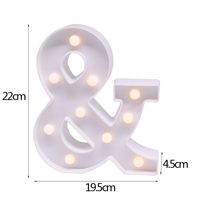 DIY LED Letter Numbers Night Light Wall Hanging Decoration Wedding Birthday Party Alphabet Digit Symbol Sign without Battery 