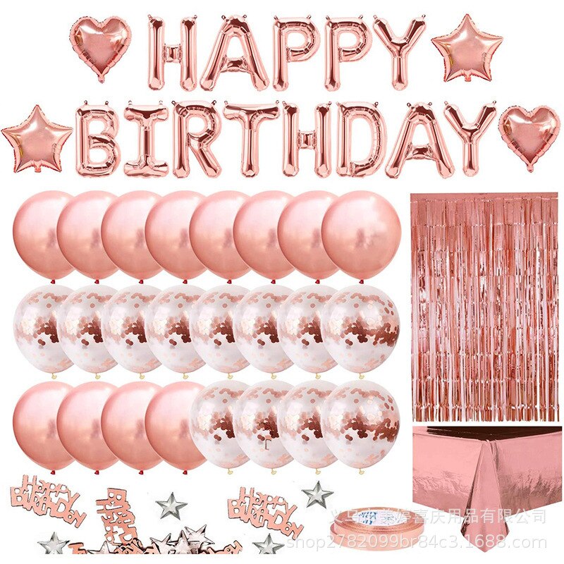 Rose Gold Happy Birthday Party Balloon Decoration Set rose gold tablecloth  Photo Background for Women Birthday  Party Supplies PartyDecorHQ