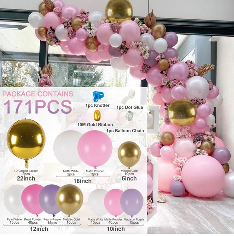 Macaron Pink Balloon Garland Arch Kit Wedding Birthday Party Decoration Kids Globos Gold Confetti Latex Ballon Baby Shower Girl Inflatable Decorations