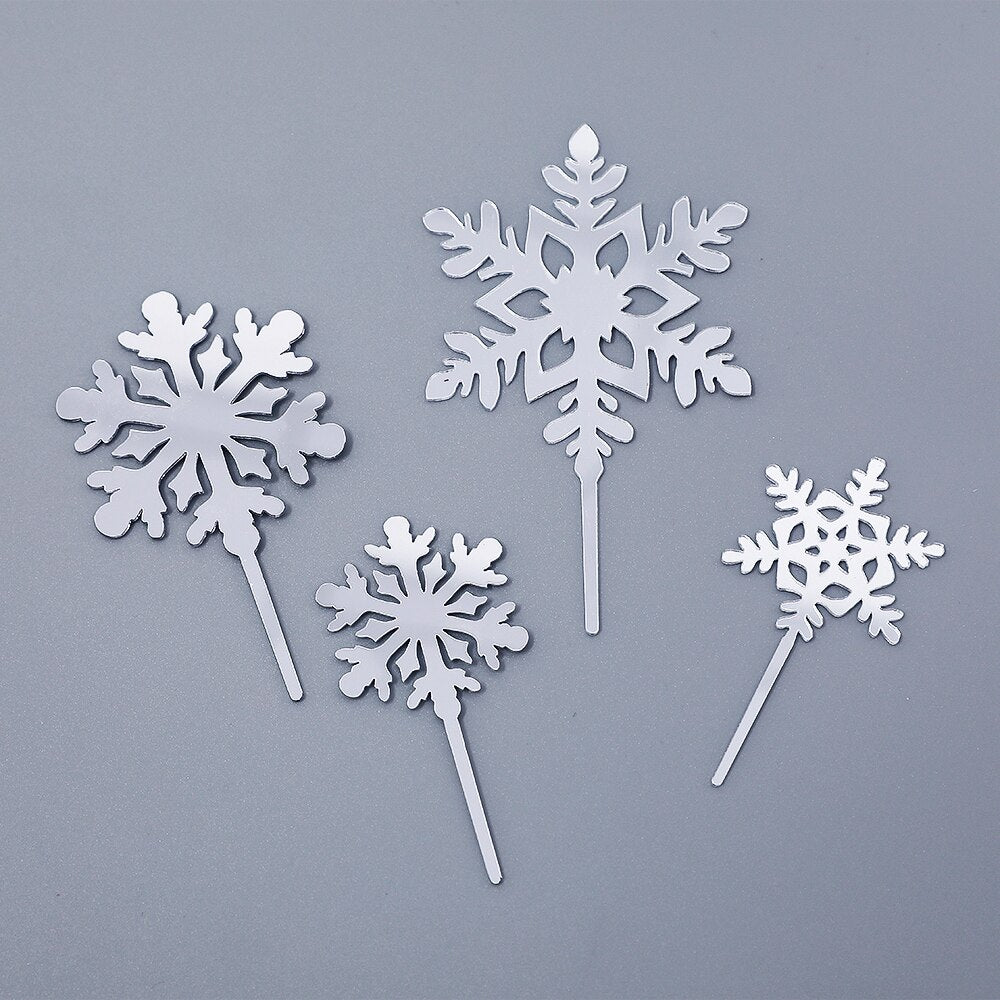 Pcs Acrylic Christmas Snowflake Cake Toppers Ice Princess Cupcake Kids Happy Birthday Party Decorations Xmas 