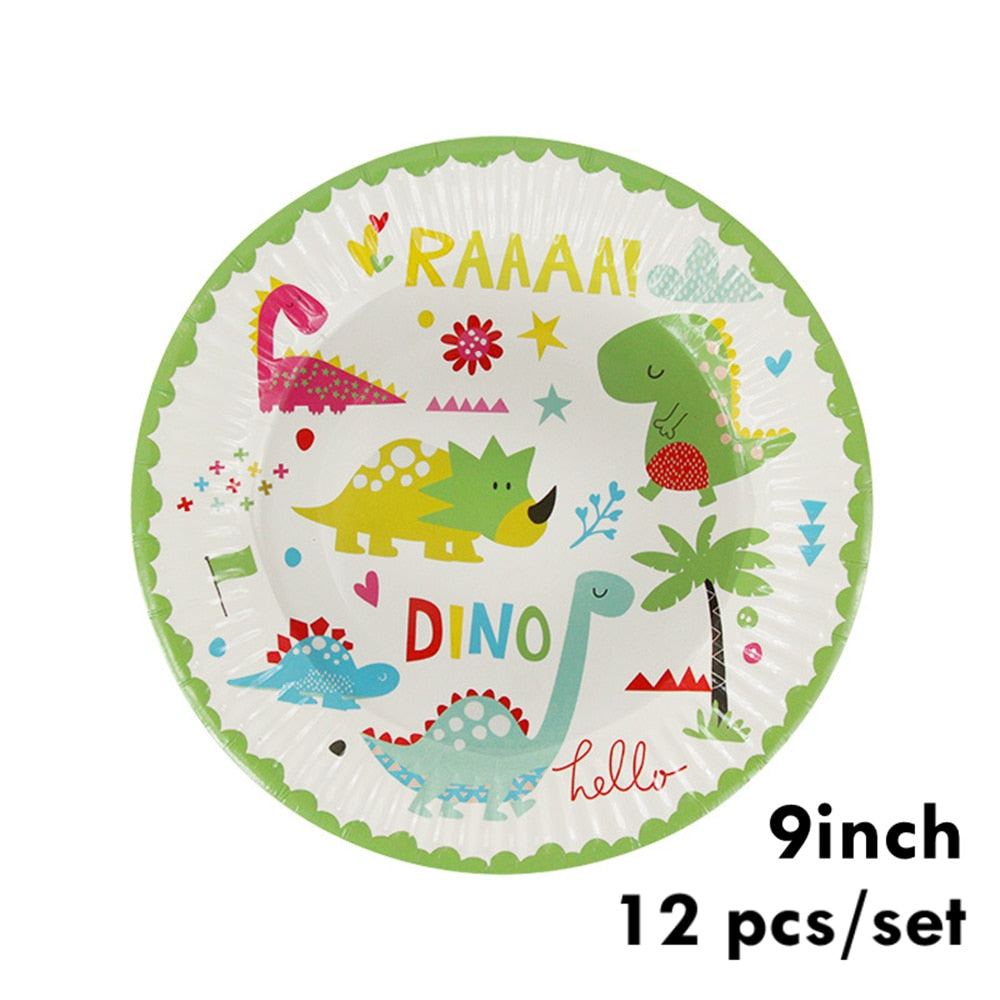 Dinosaur Theme Party Tableware Set Disposable Paper Cup Plate Tablecloth Cake Topper Happy st Birthday Supplies boys 