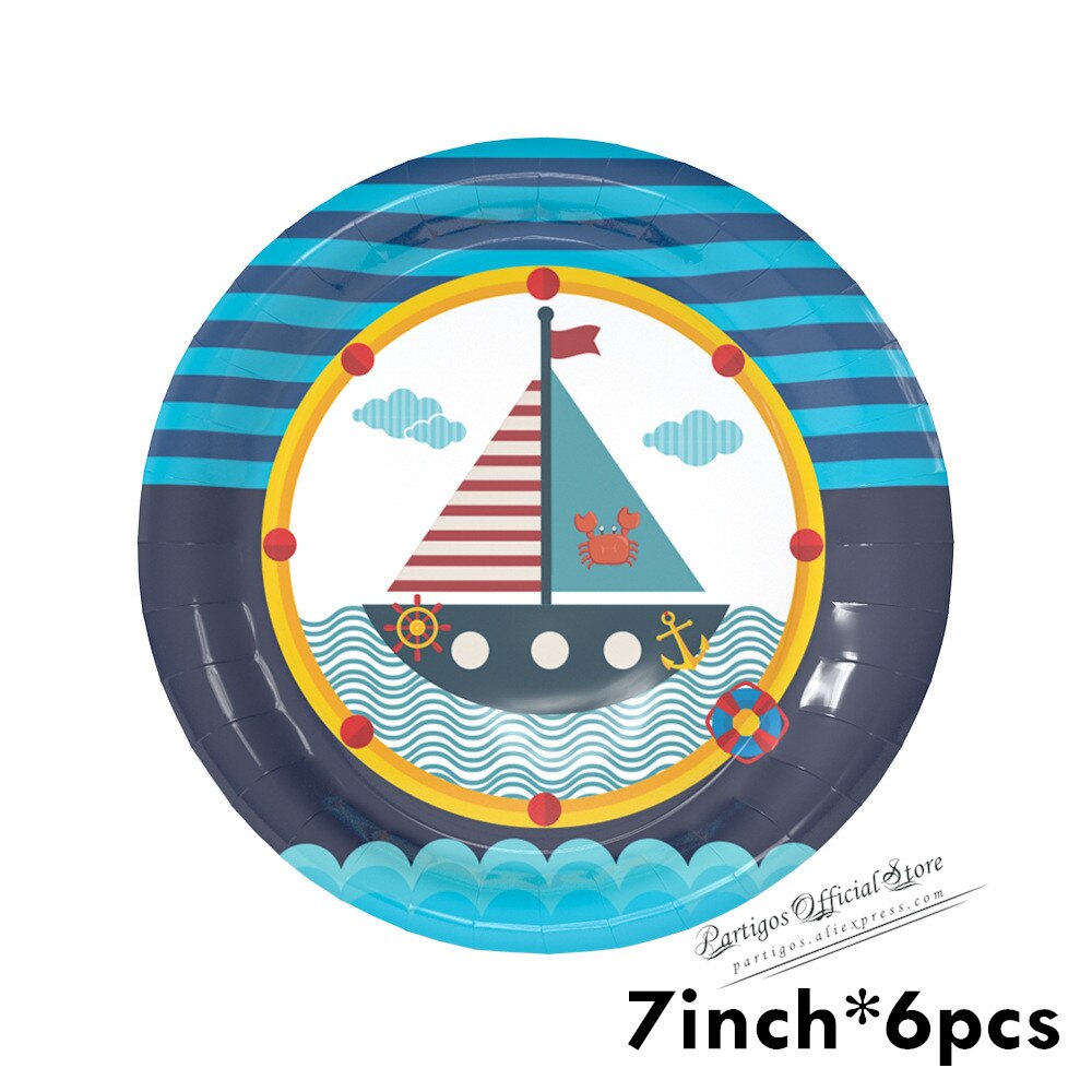 Nautical Theme Tableware Sets Kids Birthday Party Decorations Marine Blue Boat Paper Plates Cups sailboat Supplies 