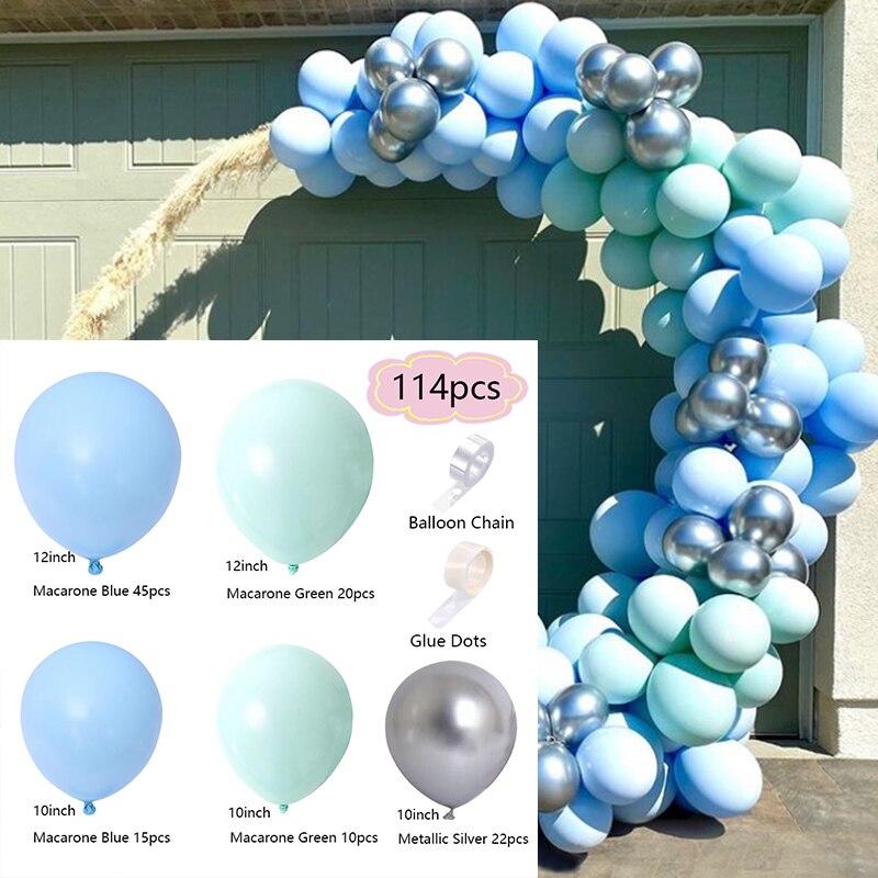 Macaron Balloons Arch Set Green Blue Silvery Metal Balloon Garland Baby Baptism Shower Birthday Party Decoration Inflatable Decorations