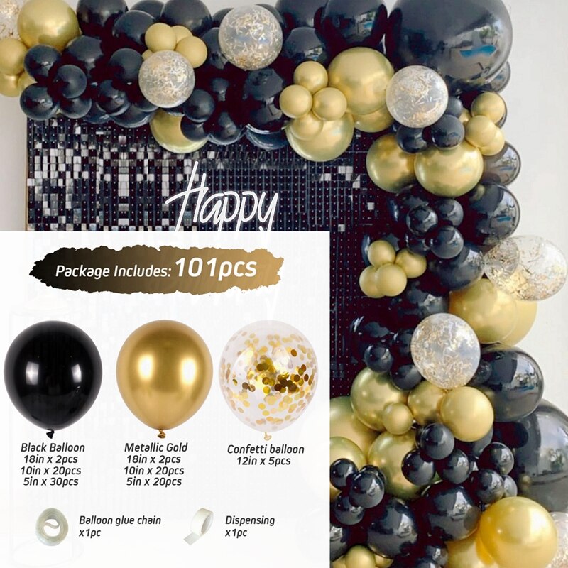 Black Gold Balloon Garland Arch Happy Birthday Party Decoration Kids Graduation Latex Baloon Wedding Decor Inflatable Decorations