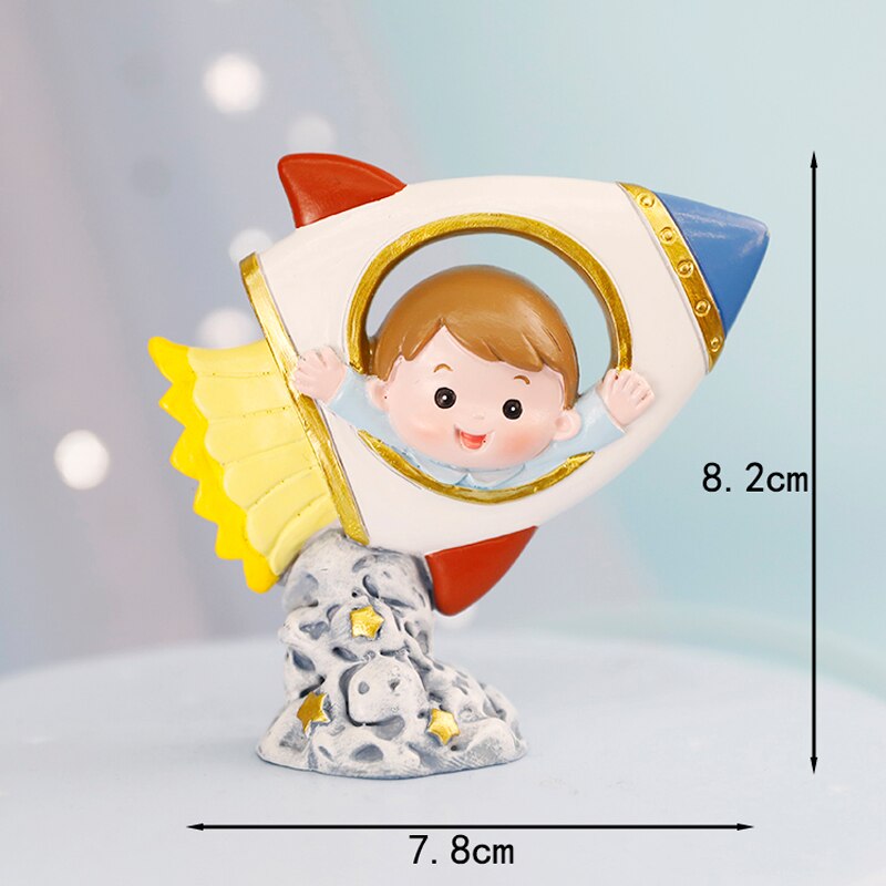 Heart Astronaut Series Cake Topper Planet Rocket astronaut Baby Kid Boy One year old Birthday Happy Cakes Baking Decoration 