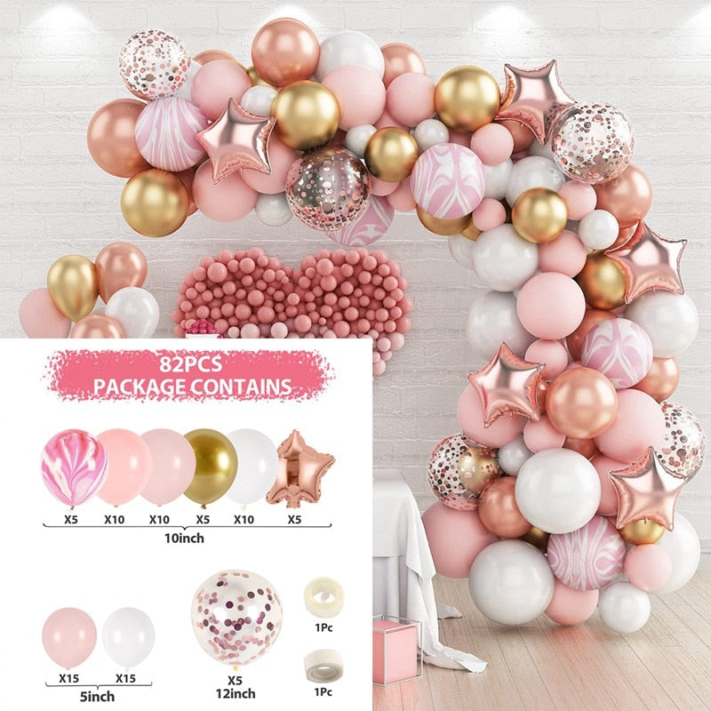 Macaron Pink Balloon Garland Arch Kit Wedding Birthday Party Decoration Kids Globos Gold Confetti Latex Ballon Baby Shower Girl Inflatable Decorations