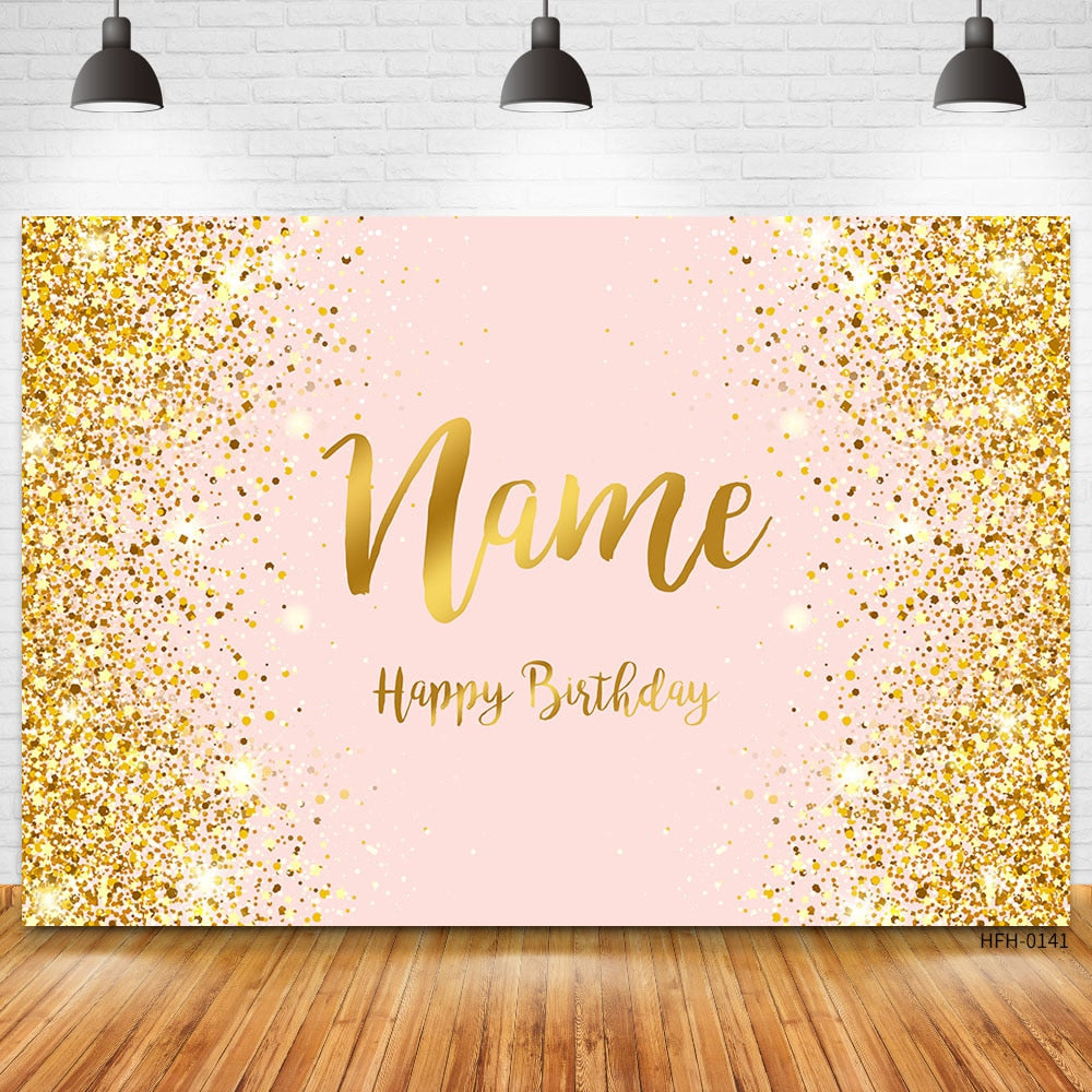 Custom Name Gold Glitter Birthday Party Banner Backgrounds Baby Shower Child Kid Diy Photography Backdrop Photo Studio Prop 