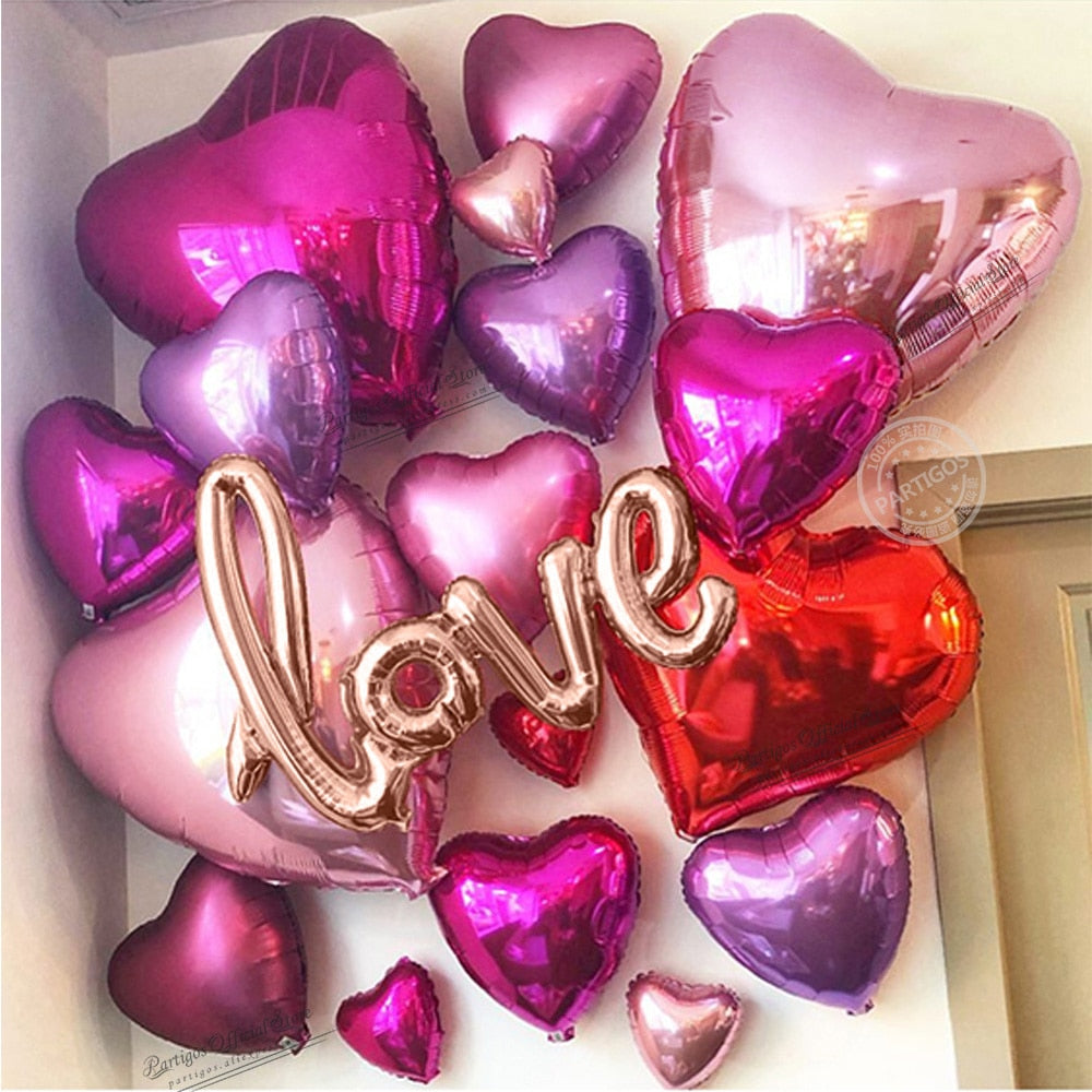 pcs Mix Big Size Red Heart Foil Balloons kit Valentines Day Wedding Decorations Rose Gold Love Letter Globos Helium 