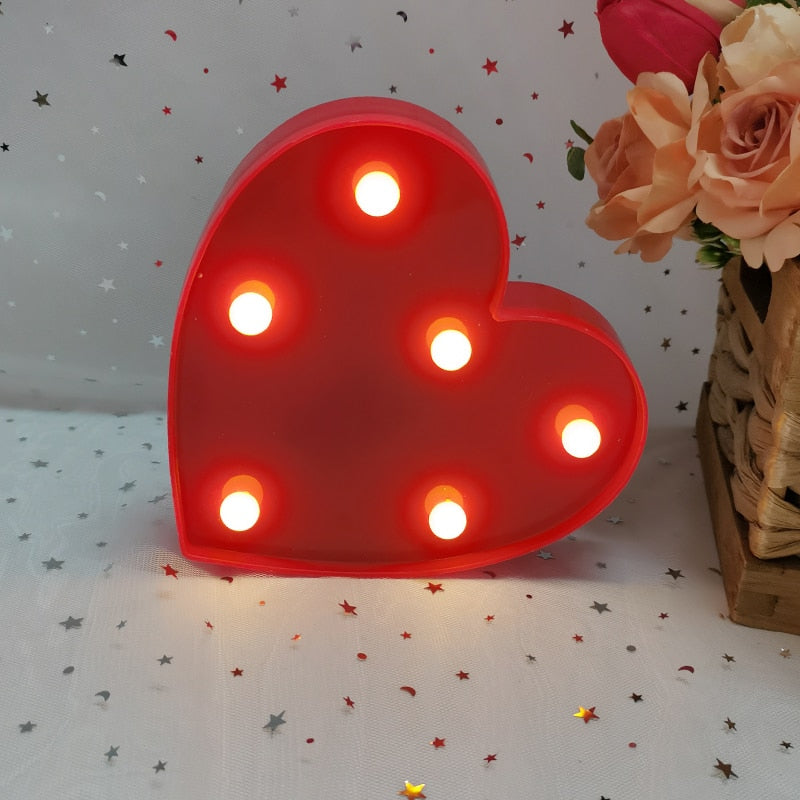 Romantic Love Heart Led Letter Lamp Valentine's Day Red Pink Night Light Ornament Wedding Birthday Party Home Room Decoration 