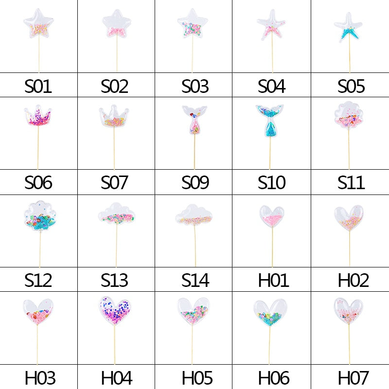 Pcs Glitter Bling Fairy PVC Mermaid Crown Cake Toppers Heart Stars Cupcake Weddings Birthday Party Decor 