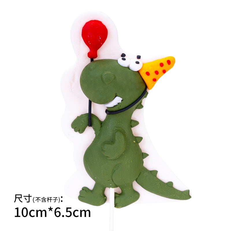 Lovely Dinosaur Baby Birthday Cake Decoration Soft pottery Dino One year old Baking Cakes Dessert Topper Top Insert Gifts 