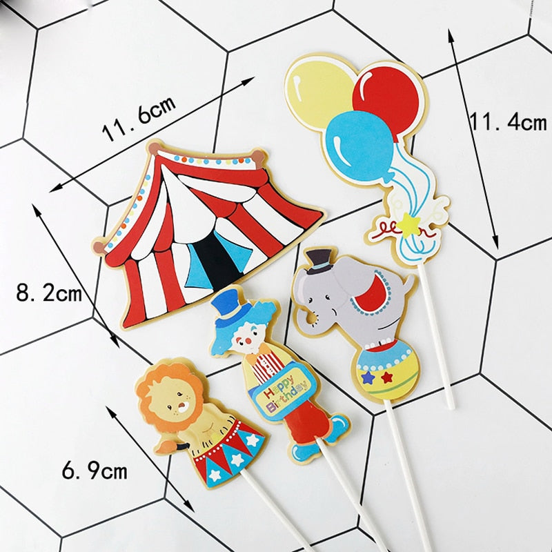 Circus Birthday Decor Cake Topper Clown Elephant Lion Boy Happy Decoration Prince Kid Party Gifts 