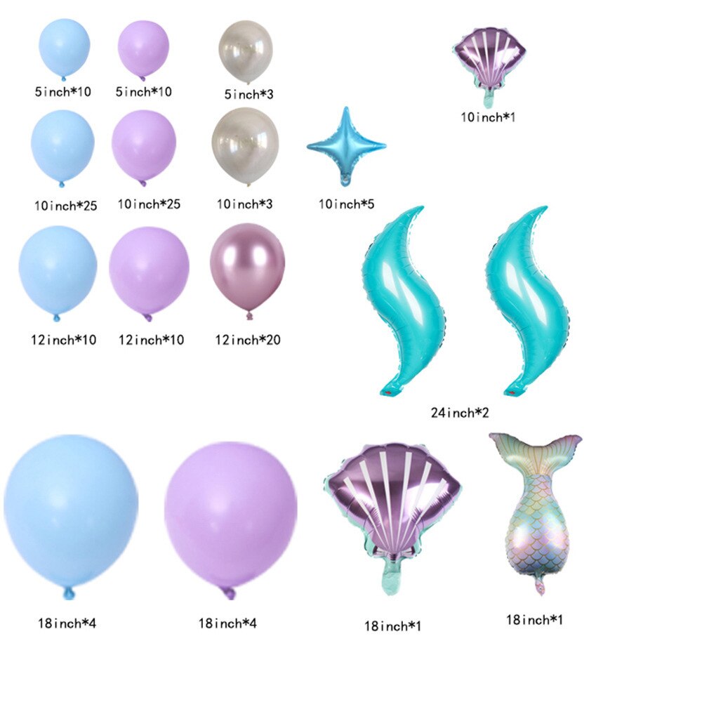 Mermaid Themed Party Decorations Purple Blue Balloons Set Girls Birthday Baby Shower Supplies Fishtail Foil Balloon 