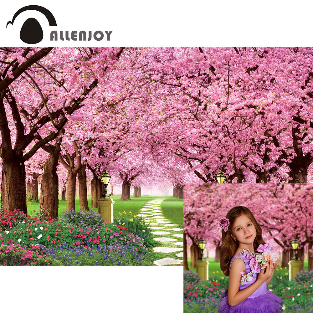 Spring Garden Backdrop Fairy Girl Cherry Blossoms Tree Baby Shower Birthday Decoration Photo Studio Banner Background 