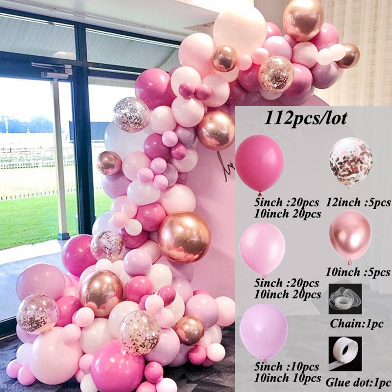 Rose Gold Confetti Chorme Metallic Balloon Arch Garland Pink Red Latex Globos Wedding Birthday Party Decorations toy Inflatable