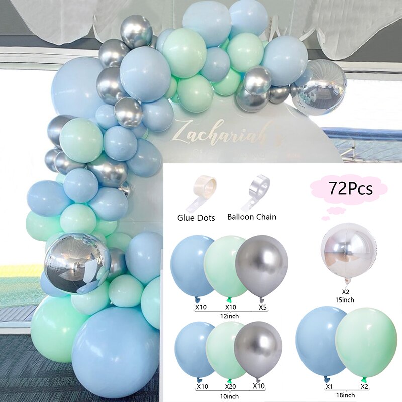 Latex Balloons Arch Set Blue Green Silver Balloon Garland Baby Baptism Shower Wedding Birthday Party Decoration Inflatable Decorations