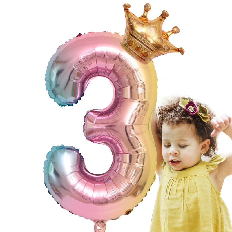 Large inch Helium Air Digit Figure Big Crown Number Foil Balloon Birthday Party Decorations Kids 